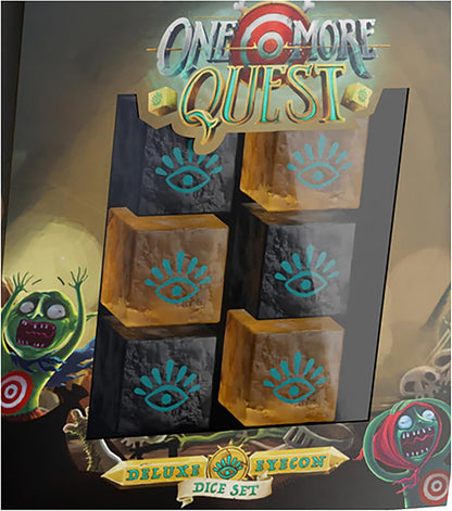 Modiphius Entertainment: One More Quest: Deluxe Eyecon Dice Set - 6 Custom 6-Sided Dice Set, Comedy Dungeon Crawling Tabletop Role Playing Accessory