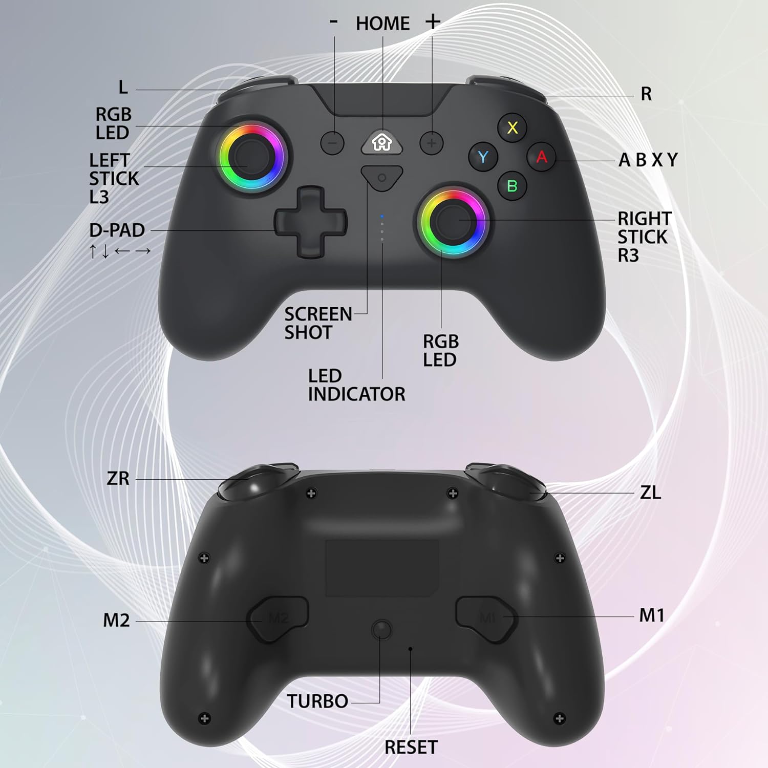Subsonic – Wireless controller for Switch and Switch Oled – Gamepad bluetooth controller with LED, vibrations ant 6 axis gyro - Black