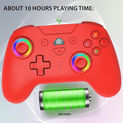 Subsonic – Wireless controller for Switch and Switch Oled – Gamepad bluetooth controller with LED, vibrations ant 6 axis gyro - Red