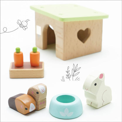 Le Toy Van – Daisylane Häschen & Meerschweinchen-Zubehörset aus Holz für Puppenhäuser | Puppenhaus-Möbelsets – Geeignet für Kinder ab 3 Jahren, ME045