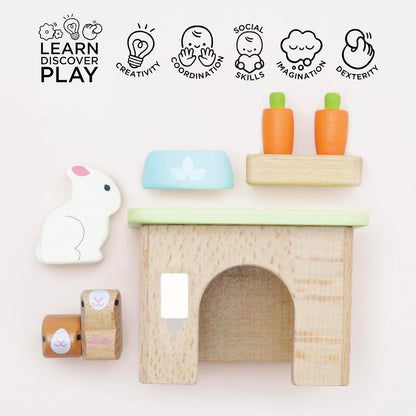 Le Toy Van – Daisylane Häschen & Meerschweinchen-Zubehörset aus Holz für Puppenhäuser | Puppenhaus-Möbelsets – Geeignet für Kinder ab 3 Jahren, ME045