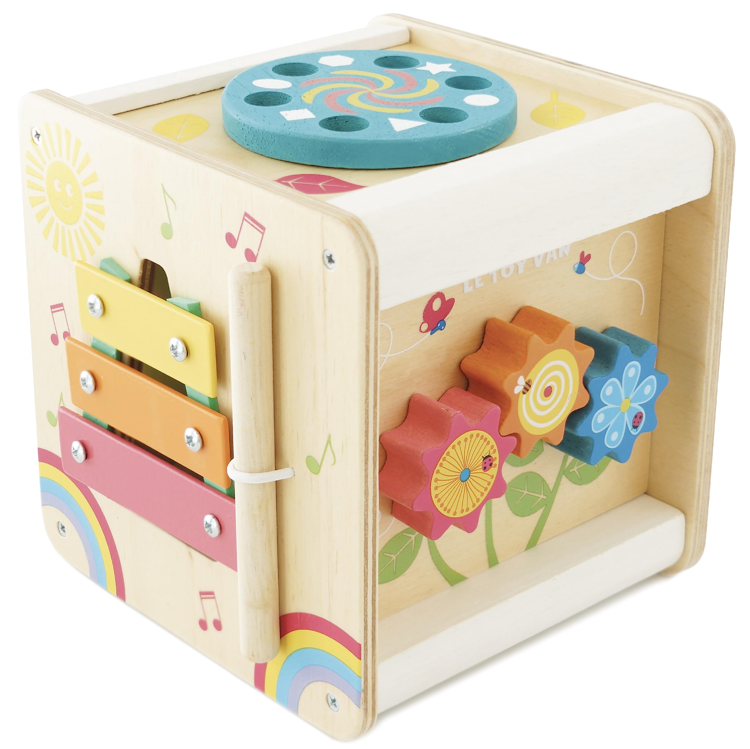 Le Toy Van - Wooden Educational Petilou Multi-Sensory Activity Cube With Spinning Wheel | Suitable For Boy Or Girl 1 Year Old +