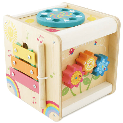 Le Toy Van - Wooden Educational Petilou Multi-Sensory Activity Cube With Spinning Wheel | Suitable For Boy Or Girl 1 Year Old +