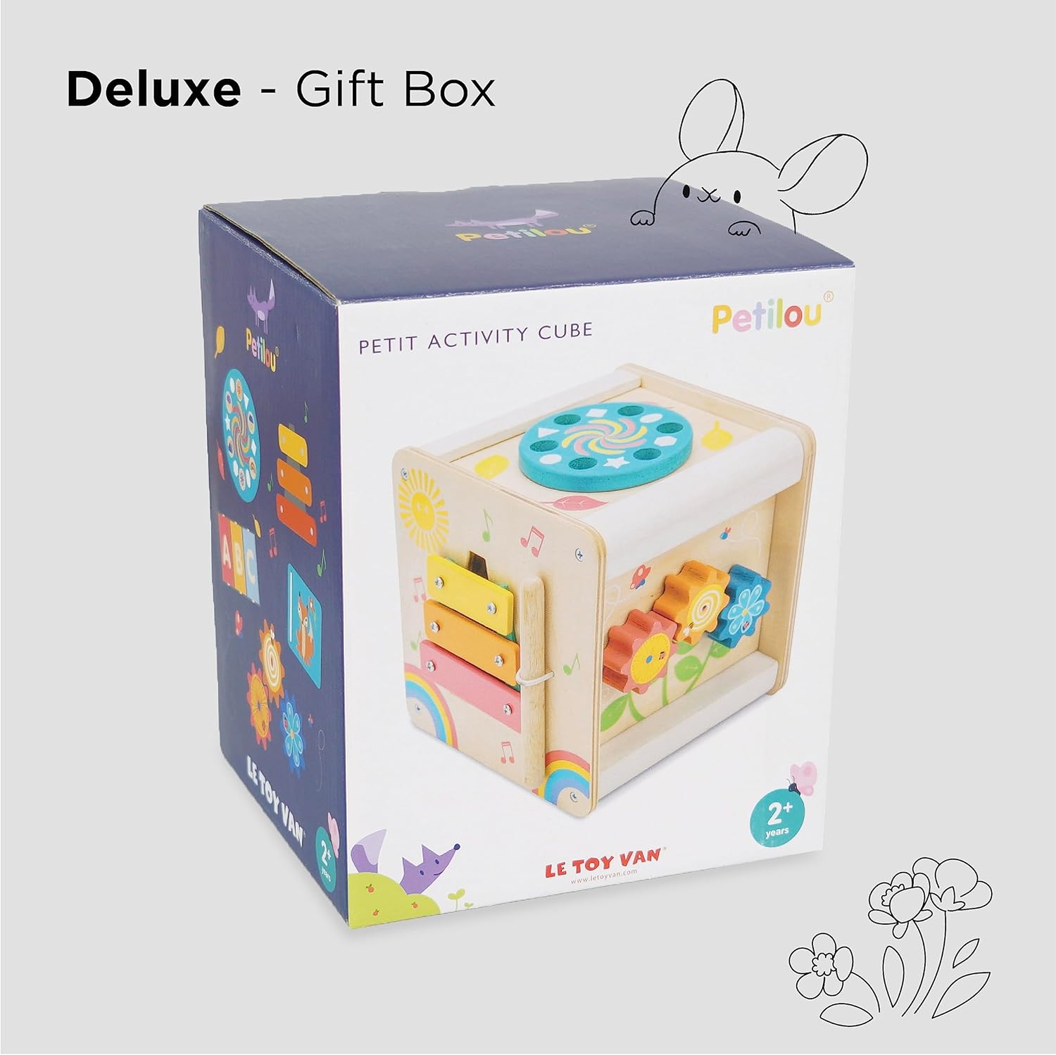 Le Toy Van - Wooden Educational Petilou Multi-Sensory Activity Cube With Spinning Wheel | Suitable For Boy Or Girl 1 Year Old +