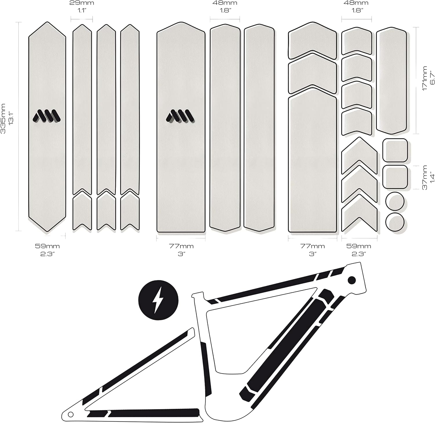 All Mountain Style | E-Bike MTB Frame Protector | Electric Bike Frame Adhesive Protector | Protects Your Bike from Scratches and Bumps | Clear Model