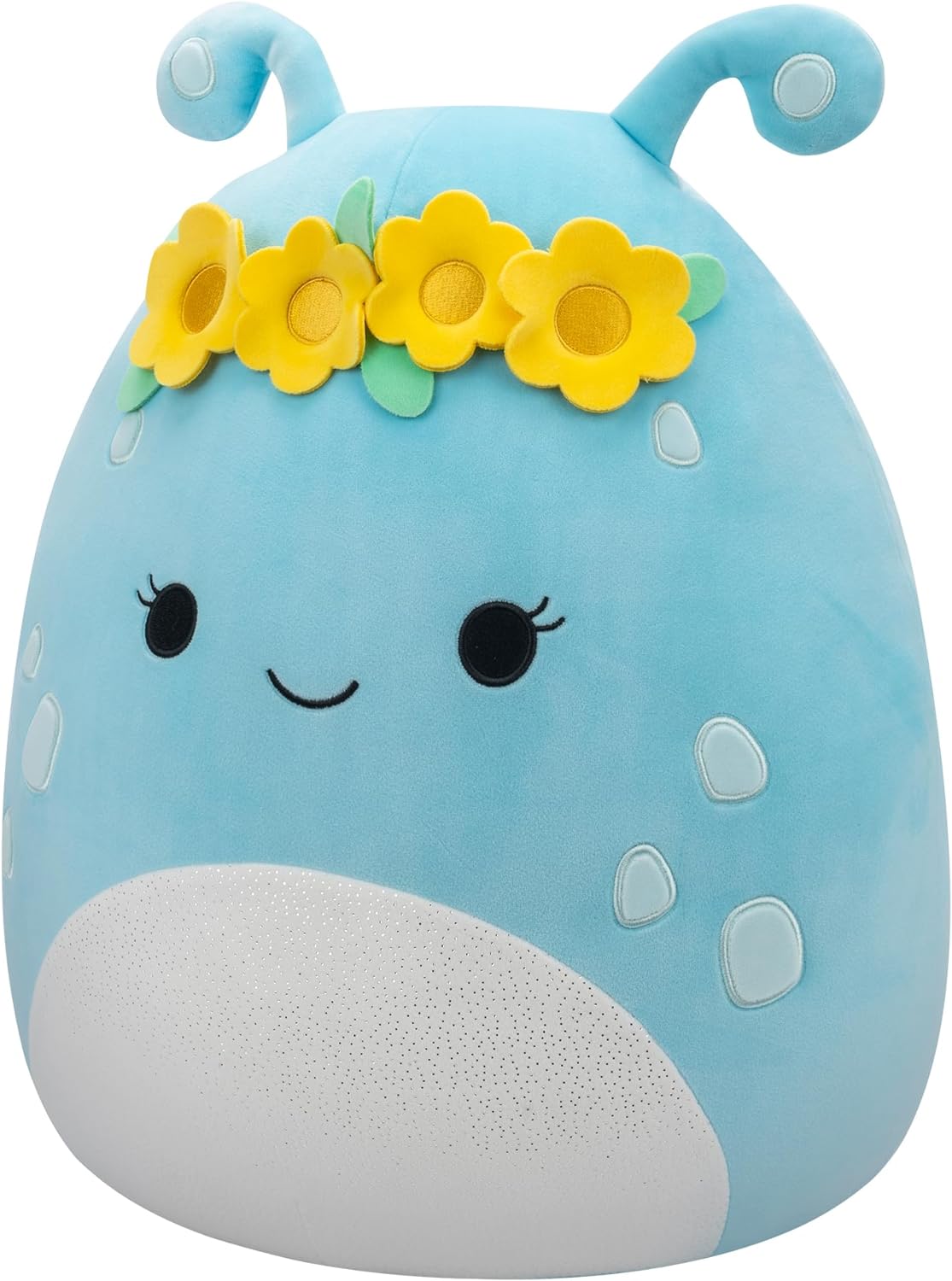 Squishmallows SQCR05479 16-Inch-Natnat The Pastel Blue Alien with Flower Crown, Multicolour