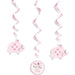 Charming Pink Floral Elephant Hanging Swirl Decorations (66cm) - Perfect for Baby Shower, Nursery, or Celebrations - 3ct