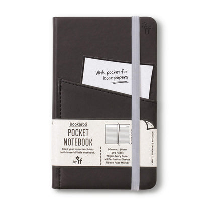 IF Bookaroo A6 'Pocket' Notebook - BLACK, Hard Cover Notebook with Elastic Closure & Ribbon (A6) 15.5 x 9.5cm 43010