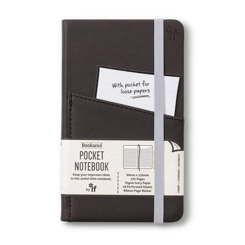 IF Bookaroo A6 'Pocket' Notebook - BLACK, Hard Cover Notebook with Elastic Closure & Ribbon (A6) 15.5 x 9.5cm 43010
