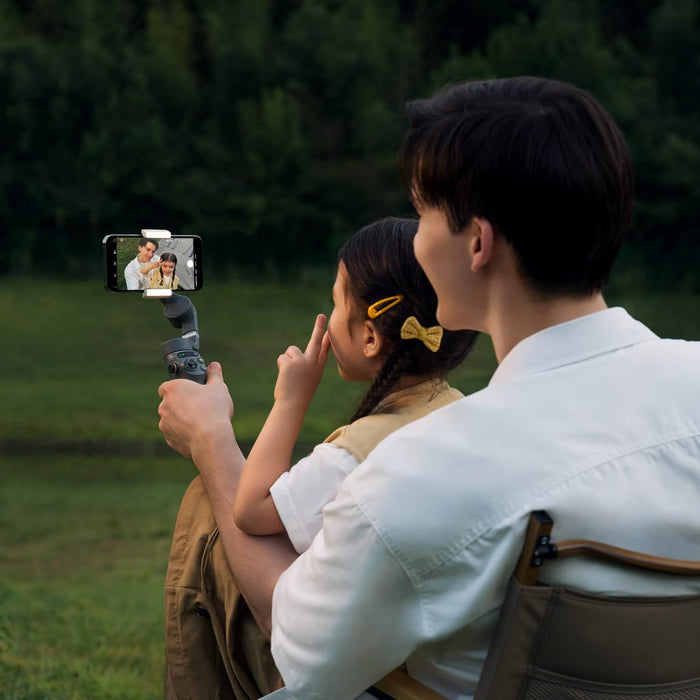 DJI Osmo Mobile SE Fill Light Combo, 3-Axis Phone Gimbal, Portable and Foldable, Android and iPhone Gimbal, Object Tracking, Vlogging Stabilizer, with a Fill Light Phone Clamp