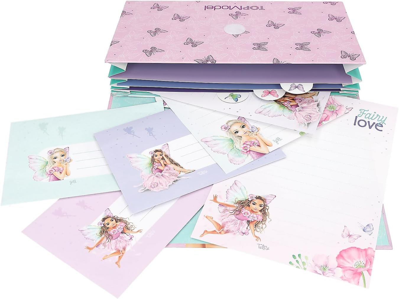 Depesche TOPModel Fairy Love 12974 Writing Paper Set in Purple Expanding Folder with Model Motif and Butterflies Includes 24 Letter Sheets in 3 Designs and 18 Envelopes