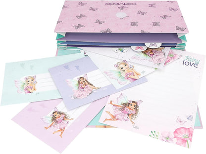 Depesche TOPModel Fairy Love 12974 Writing Paper Set in Purple Expanding Folder with Model Motif and Butterflies Includes 24 Letter Sheets in 3 Designs and 18 Envelopes