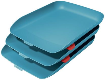 Leitz A4 Letter Tray, Set Of Three, Cosy Range, Calm Blue, 53582061