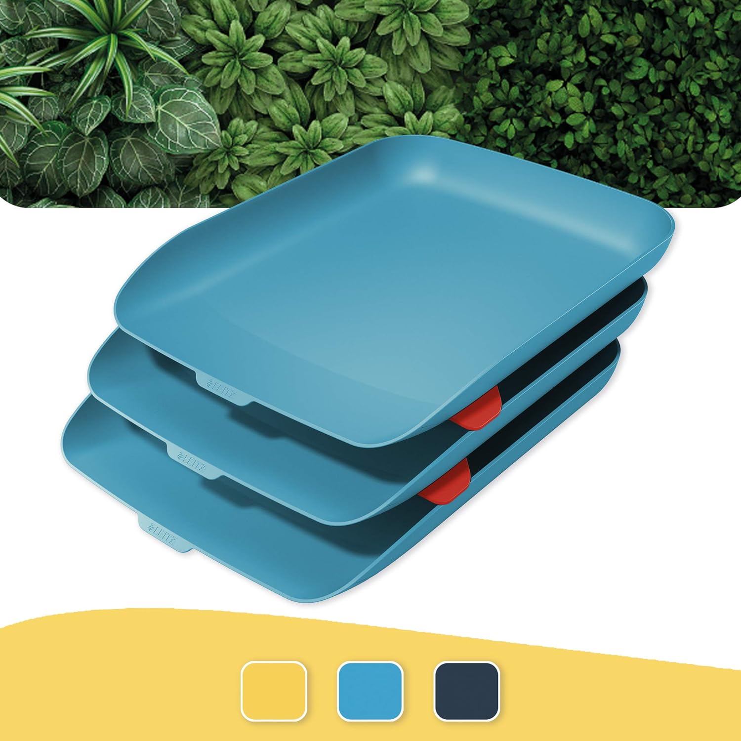 Leitz A4 Letter Tray, Set Of Three, Cosy Range, Calm Blue, 53582061