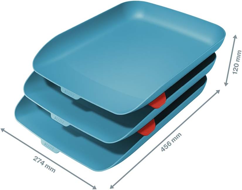 Leitz A4 Letter Tray, Set Of Three, Cosy Range, Calm Blue, 53582061