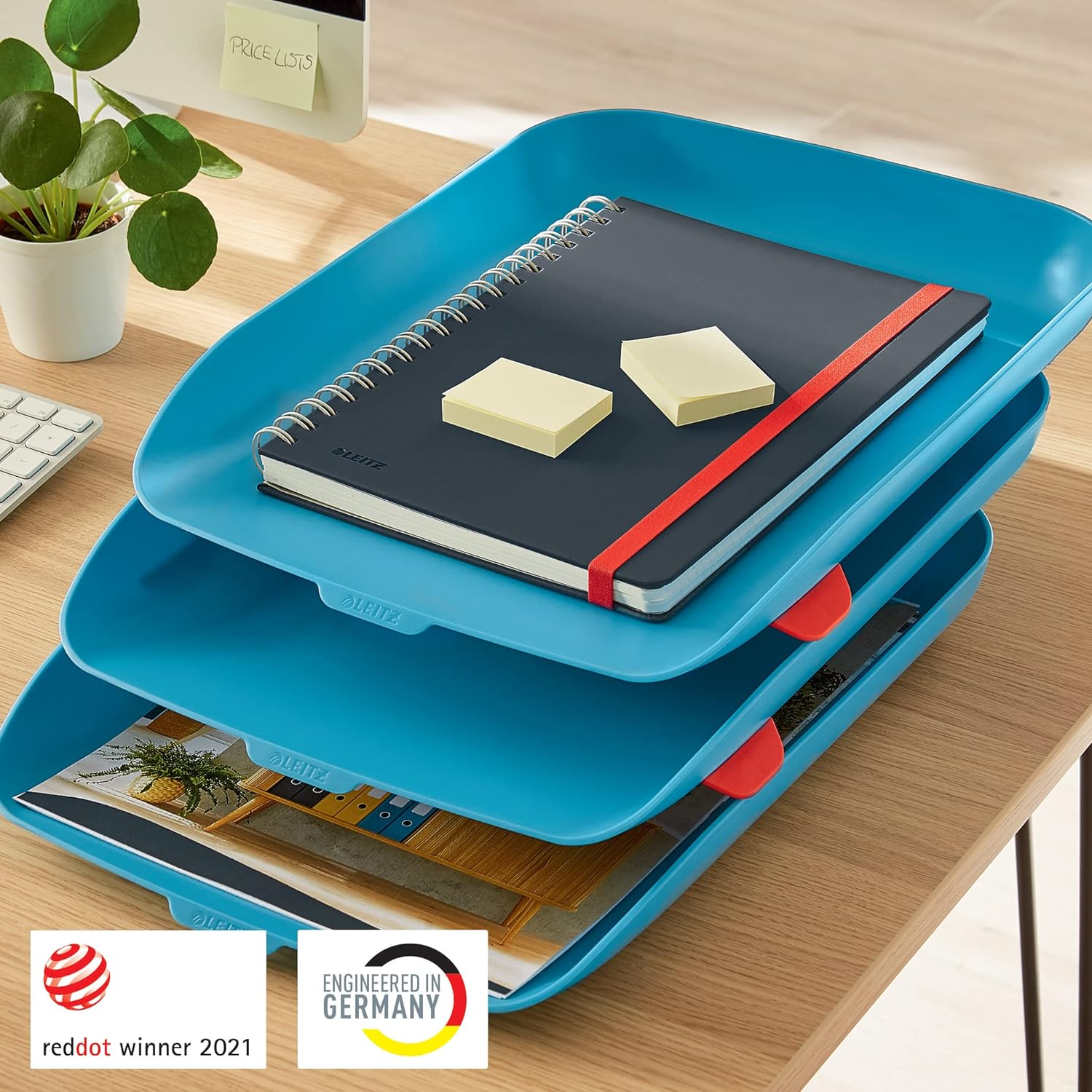 Leitz A4 Letter Tray, Set Of Three, Cosy Range, Calm Blue, 53582061