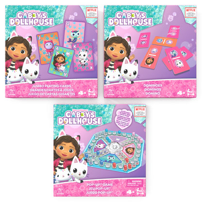 Games Gabby’s Dollhouse 3 Game Bundle Gift Set, Pop-Up Game Dominoes Jumbo Playing Cards, Gabby’s Dollhouse Toys Kids , for Preschoolers Ages 4 and up