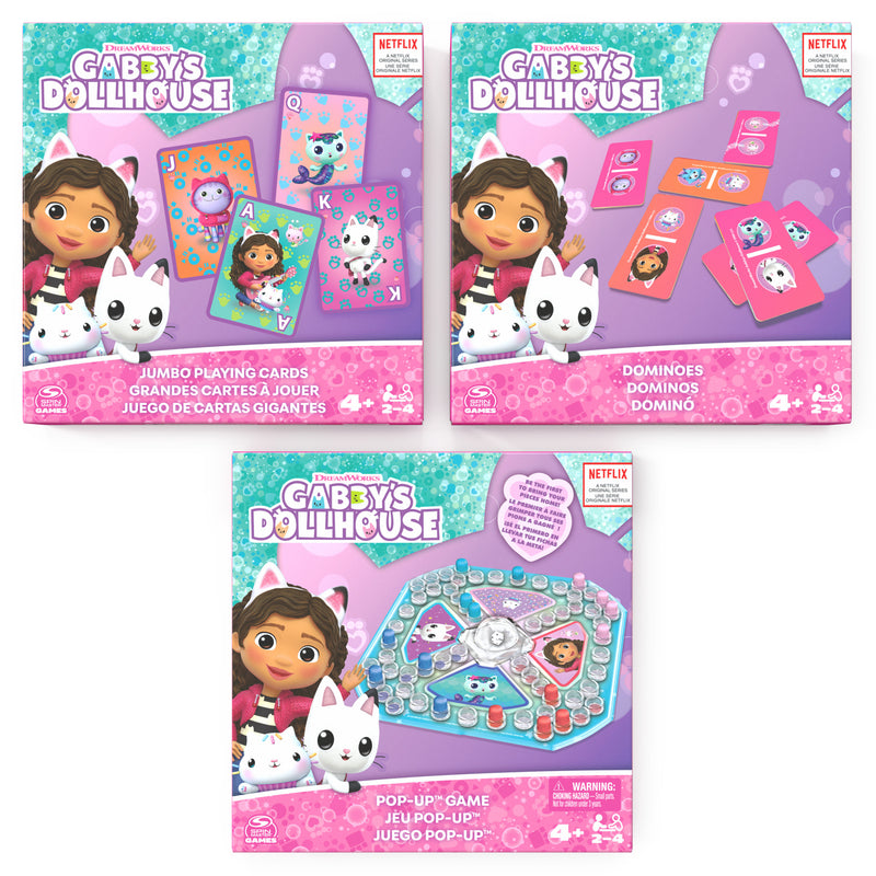 Games Gabby’s Dollhouse 3 Game Bundle Gift Set, Pop-Up Game Dominoes Jumbo Playing Cards, Gabby’s Dollhouse Toys Kids , for Preschoolers Ages 4 and up