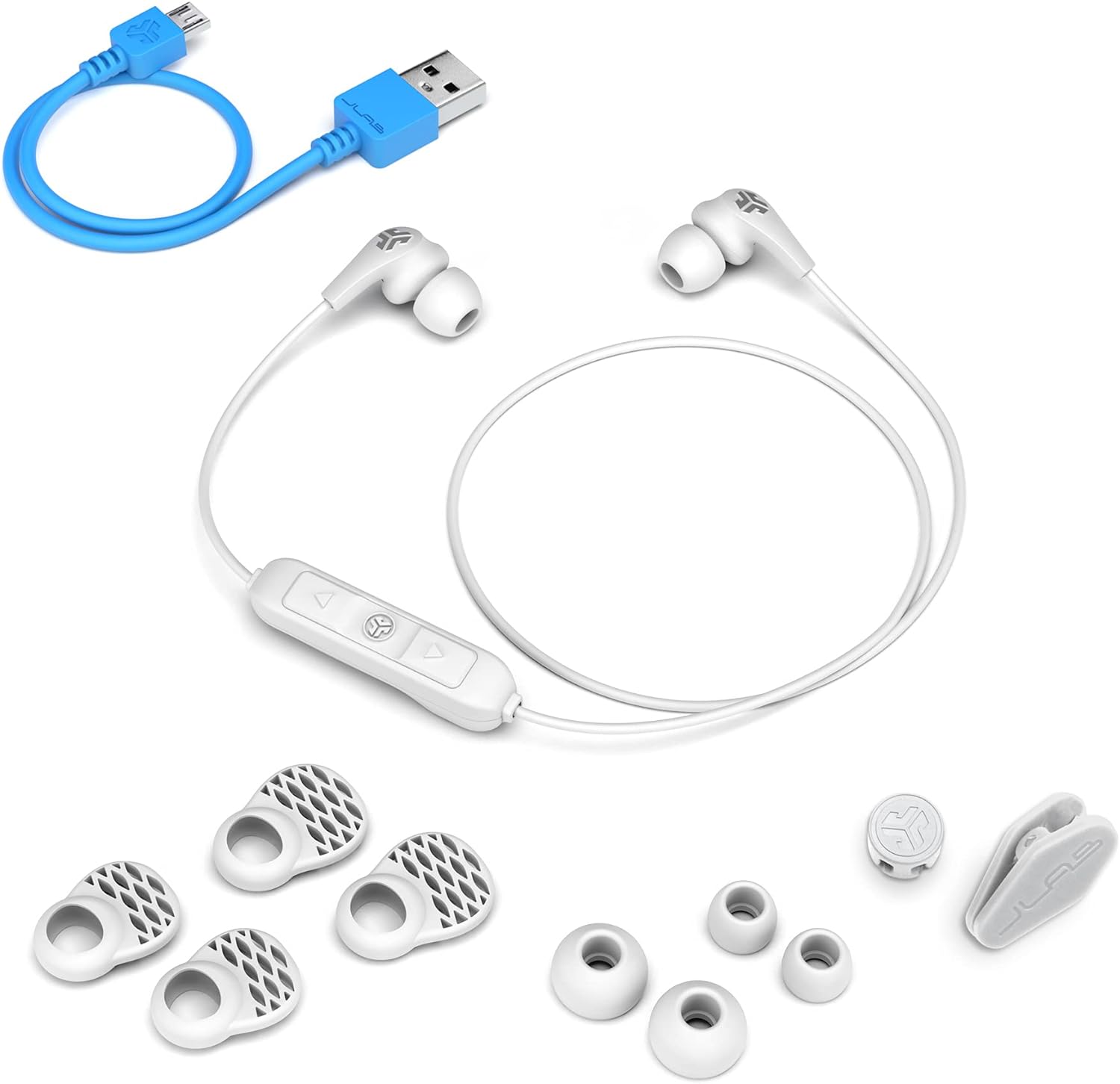 JLab JBuds Pro Bluetooth Earbuds Wireless, Best Fit Pro Earbuds with Noise Isolation, Titanium 10mm Drivers, Custom Fit Gel Tips and Cush Fins - Bluetooth Earphones With Microphone, White