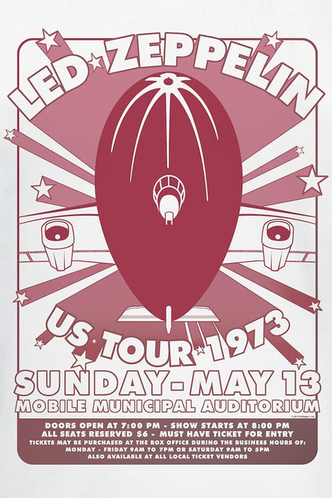 Led Zeppelin Mobile Municipal Men's T-Shirt White XXL 100% Cotton Regular