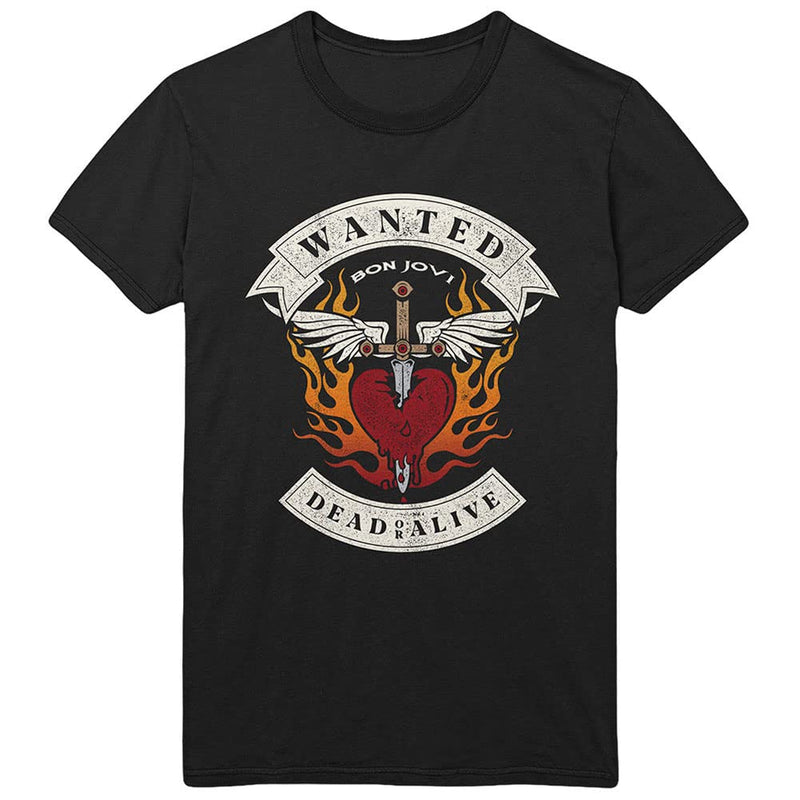 Bon Jovi T Shirt Wanted Dead Or Alive Flames Band Logo New Official Men's Black Size XL