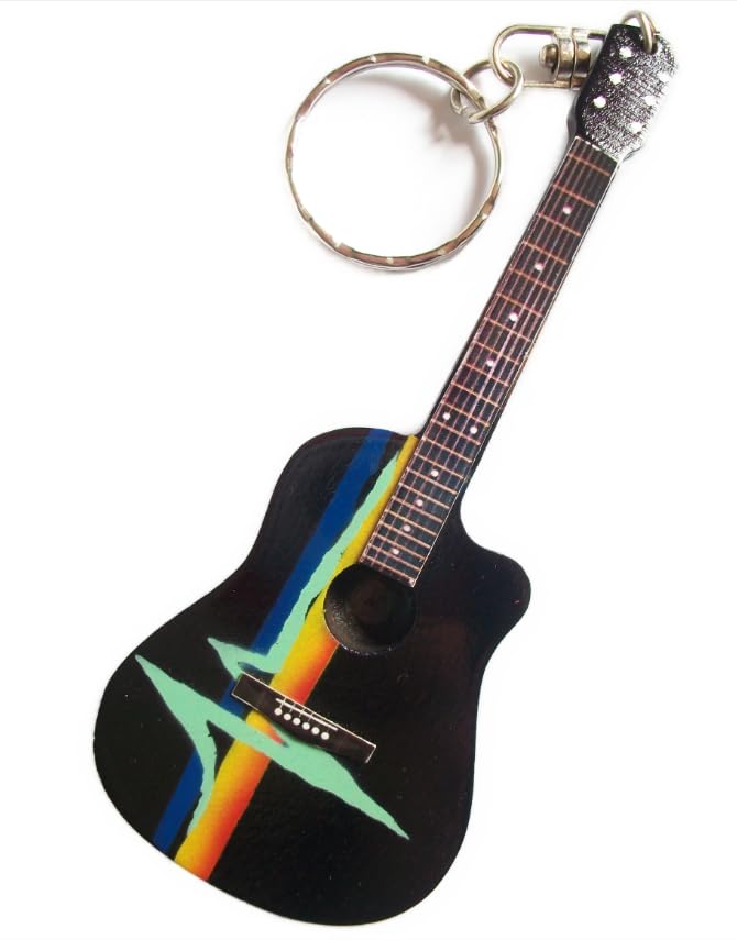 inside pink floyd guitar keychain, Black, One size