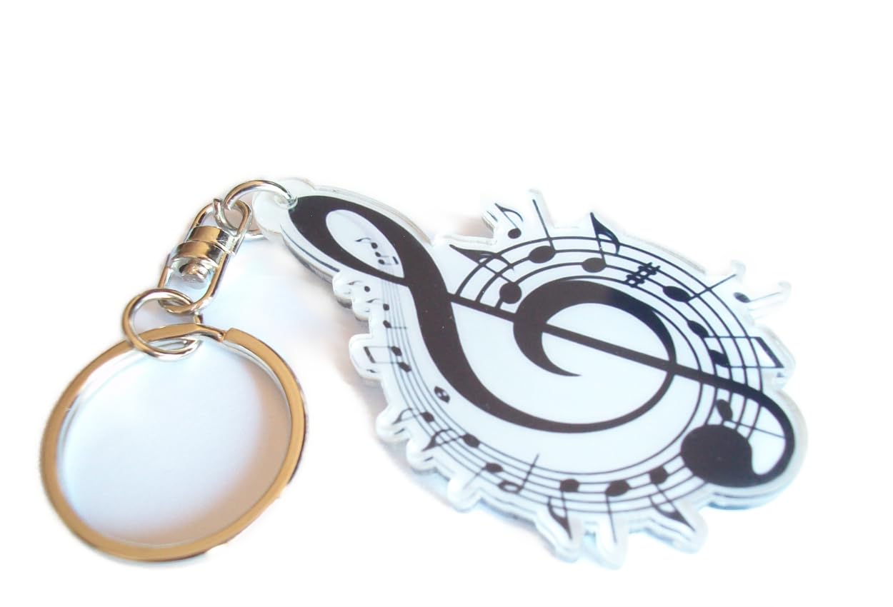 Sol Key 3 Acrylic Musical Notes Keyring, white black, 6cm