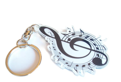 Sol Key 3 Acrylic Musical Notes Keyring, white black, 6cm