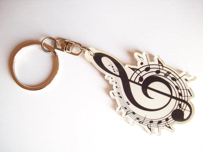 Sol Key 3 Acrylic Musical Notes Keyring, white black, 6cm