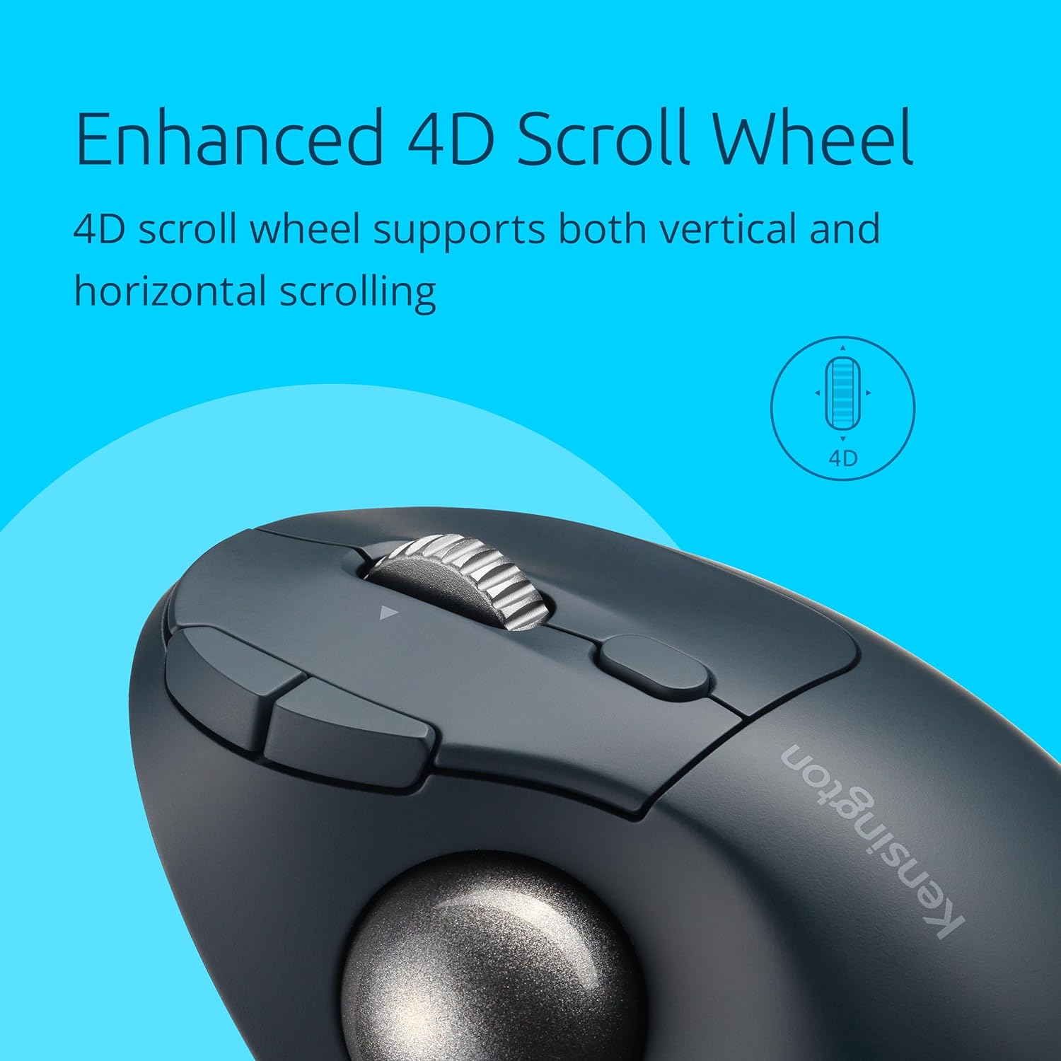 Kensington Pro Fit Ergo TB550 Rechargeable Bluetooth 2.4GHz Ergonomic 34mm Thumb Operated Trackball Mouse with Multi Directional 4D Scroll wheel, Made from 51% Recycled plastic (K72196WW