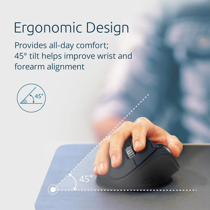 Kensington Pro Fit Ergo TB550 Rechargeable Bluetooth 2.4GHz Ergonomic 34mm Thumb Operated Trackball Mouse with Multi Directional 4D Scroll wheel, Made from 51% Recycled plastic (K72196WW