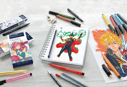 Faber-Castell 267196 Pitt Artist Pen Comic Colouring Set, verschillende kleuren, met penseelpunt, etui van 6 Comic 6-delig