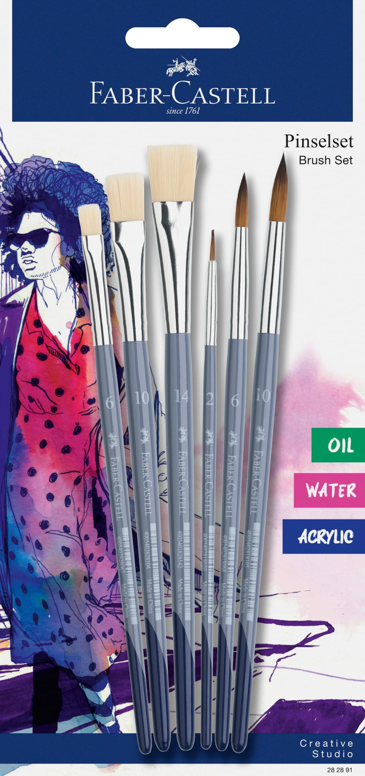 Faber-Castell Brush Set 6 Pieces, Wood Unisex, Multicoloured, 6-teilig