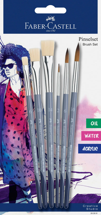 Faber-Castell Brush Set 6 Pieces, Wood Unisex, Multicoloured, 6-teilig