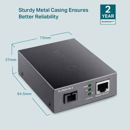 TP-Link Gigabit WDM Media Converter, Auto-negotiation, Extends fiber distance up to 2 km, Plug and play (TL-FC311B-2