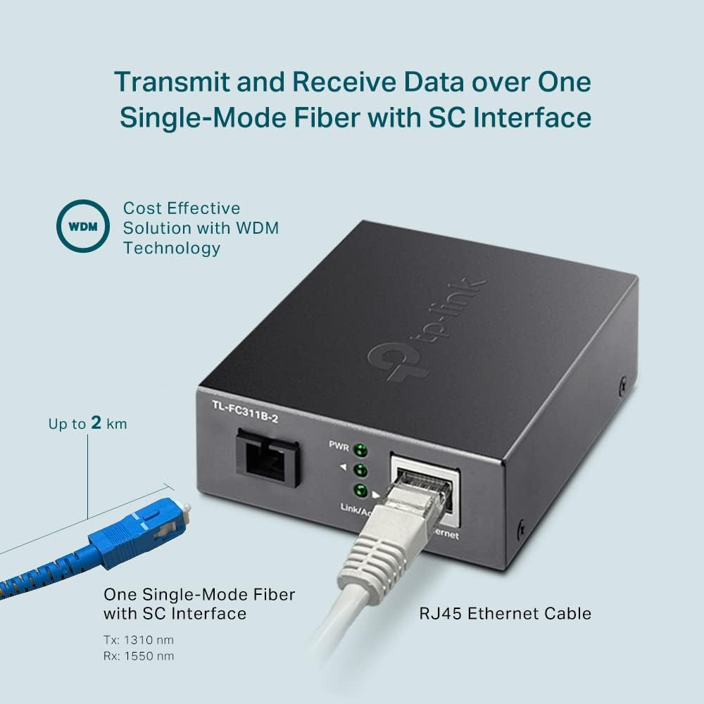 TP-Link Gigabit WDM Media Converter, Auto-negotiation, Extends fiber distance up to 2 km, Plug and play (TL-FC311B-2