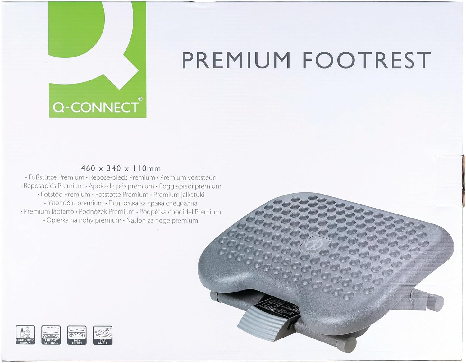 Q-Connect 78169 Premium Adjustable Foot Rest 460 x 340 mm Green