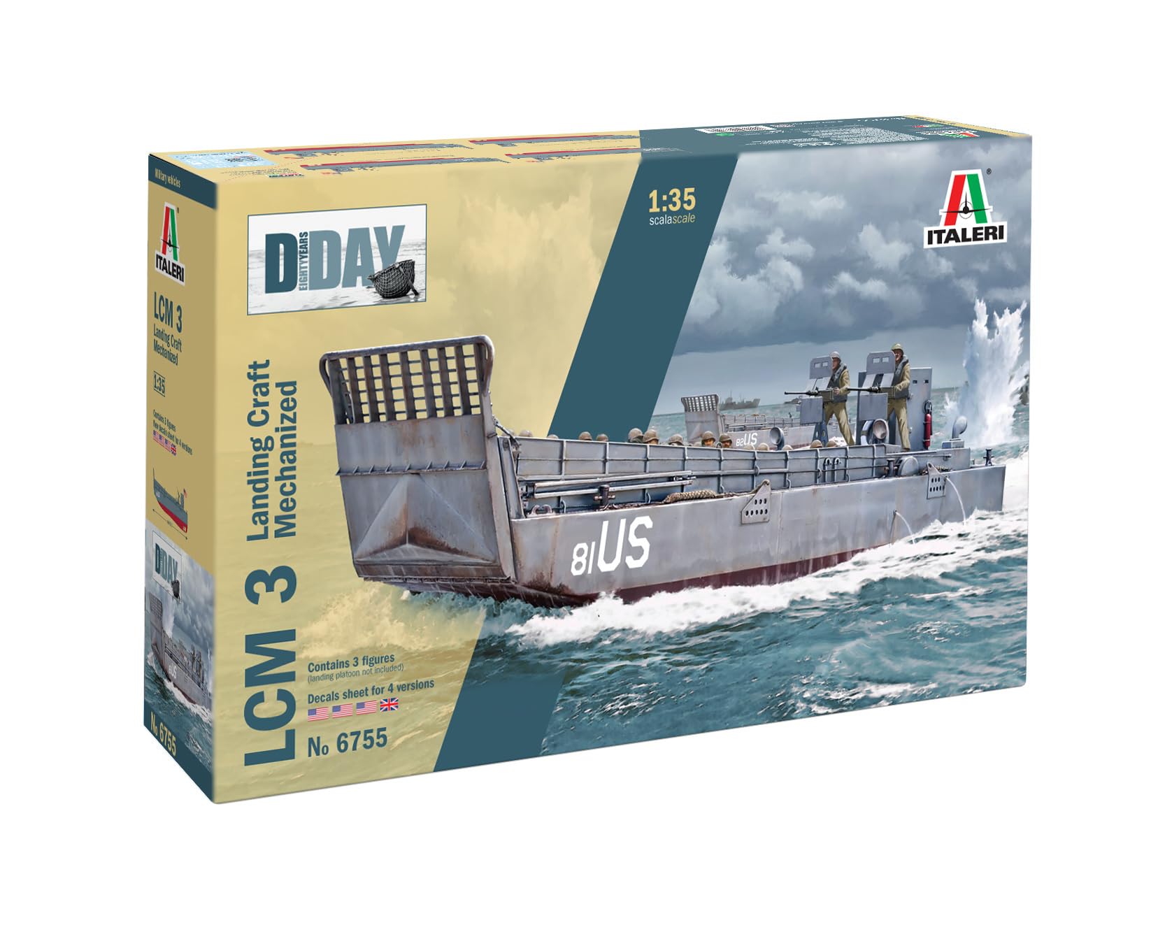 Italeri 6755 1:35 LCM 3 (Landing Craft Mechanized) Model Building Kit, Standing Model Building, Crafts, Hobby, Gluing, Plastic Kit, Military Kit