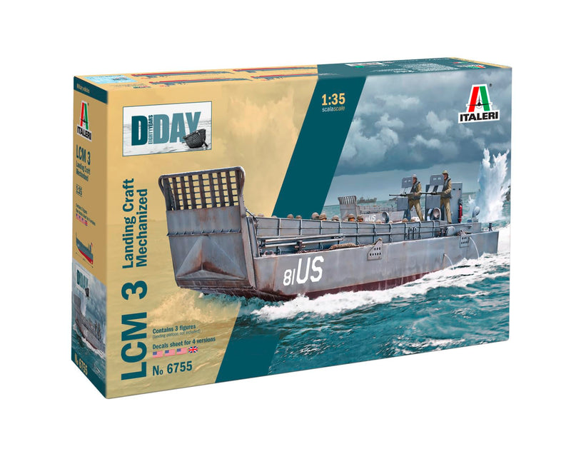 Italeri 6755 1:35 LCM 3 (Landing Craft Mechanized) Model Building Kit, Standing Model Building, Crafts, Hobby, Gluing, Plastic Kit, Military Kit