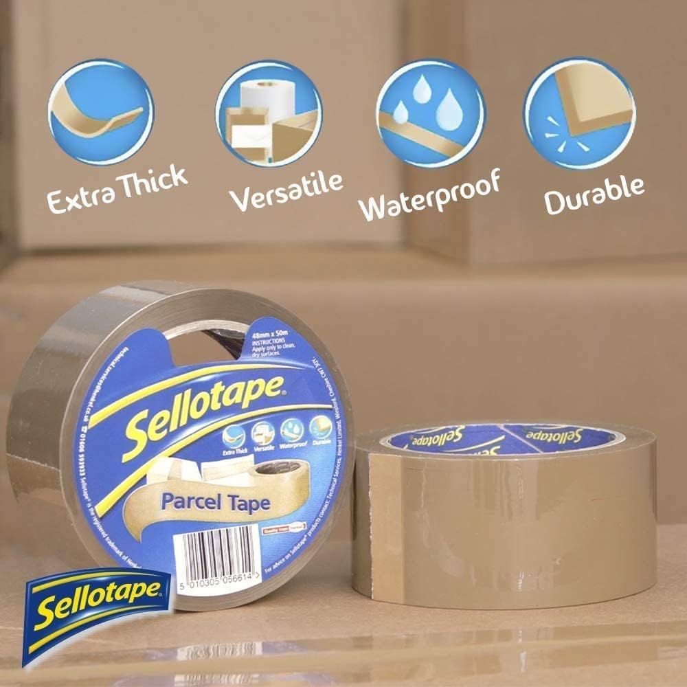 Sellotape Parcel Tape, Brown Tape for Packing, High-Strength Packaging Tape for Professional & Office Use, Packing Tape for Heavy Loads