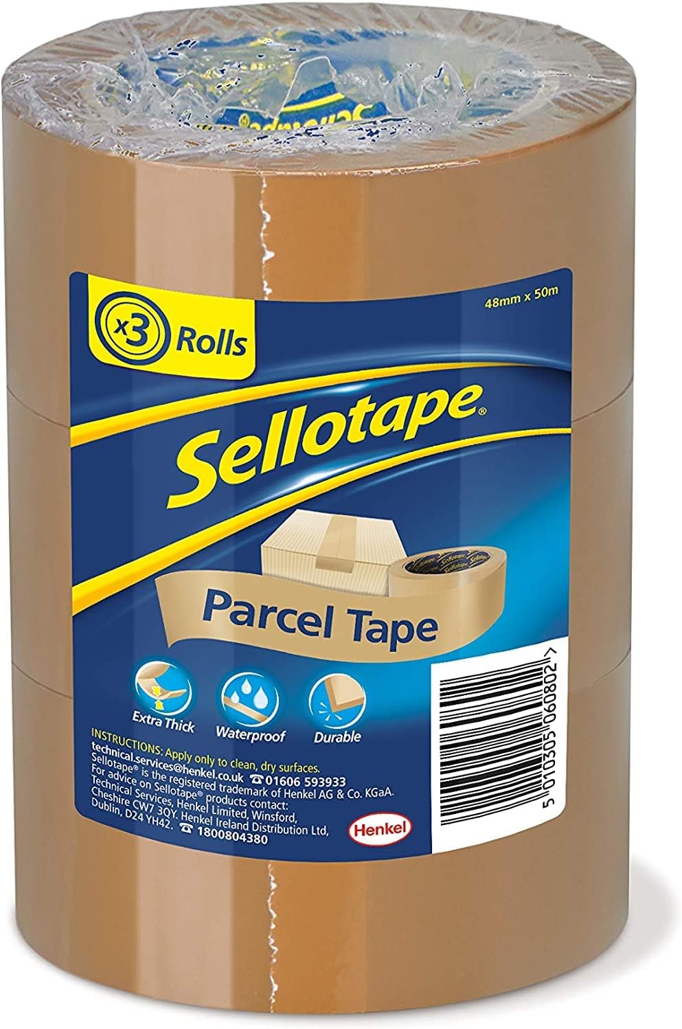 Sellotape Parcel Tape, Brown Tape for Packing, High-Strength Packaging Tape for Professional & Office Use, Packing Tape for Heavy Loads