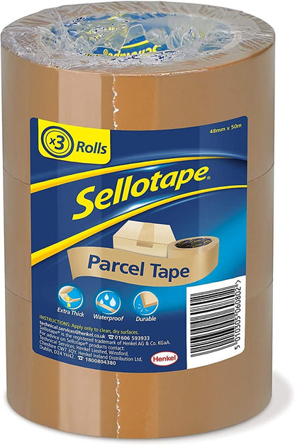 Sellotape Parcel Tape, Brown Tape for Packing, High-Strength Packaging Tape for Professional & Office Use, Packing Tape for Heavy Loads
