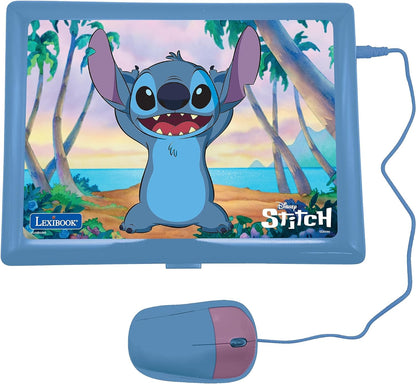 Lexibook, Disney Stitch, Bilingual English/French Educational Laptop, 124 Language Activities, Writing, Maths, Logic, Music and Games, Boys and Girls, Purple / blue, JC598Di1