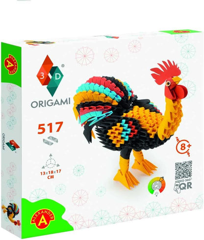 Origami 3D 501841-3D Origami Rooster - Beautiful 3D Paper Sculpture with Patented Components and Comprehensible Building Instructions (English language not guaranteed), 517 Pieces, 13 x 18 x 17 cm