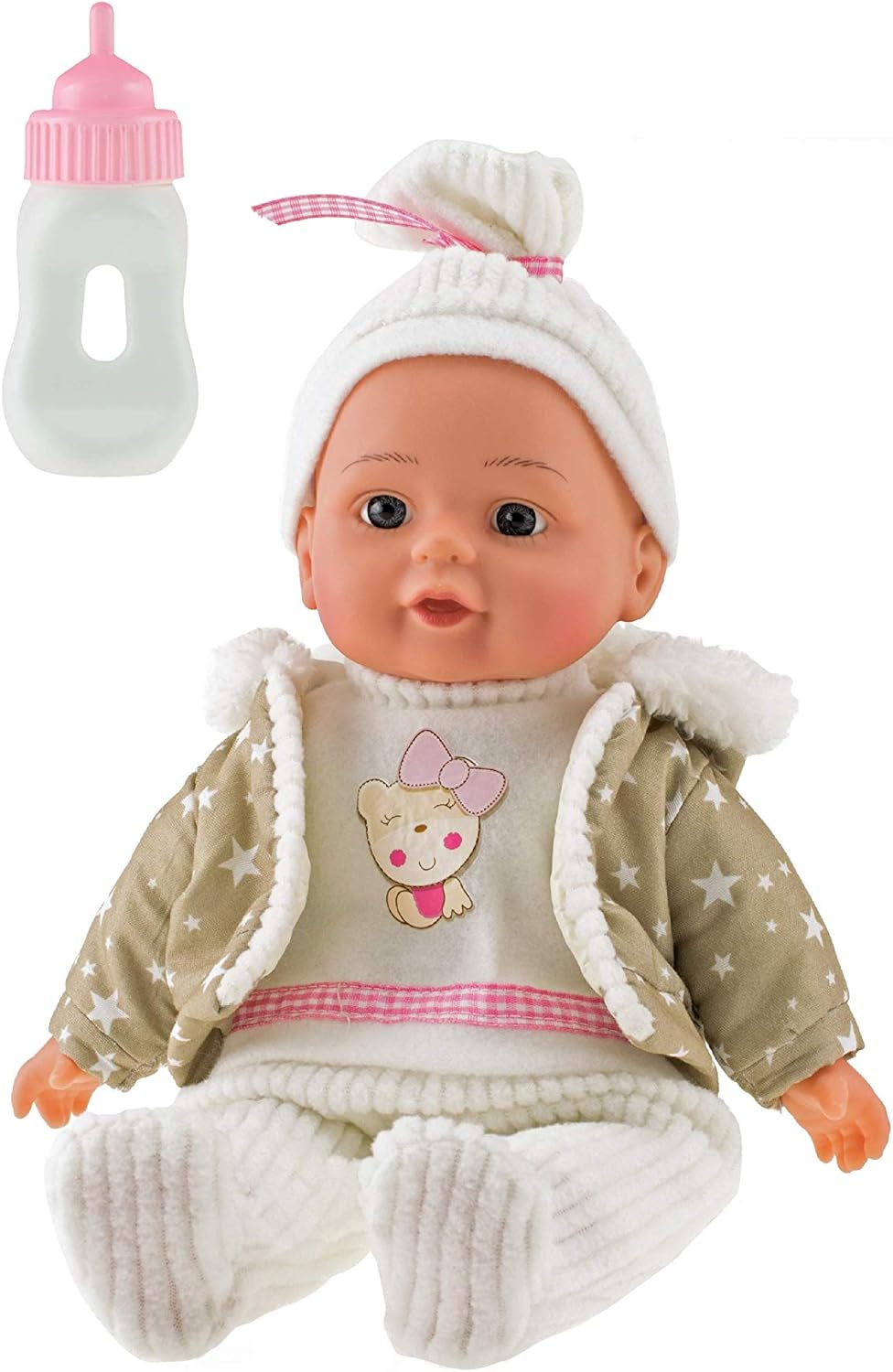 Babypop met winterkleren en flesje 32cm
