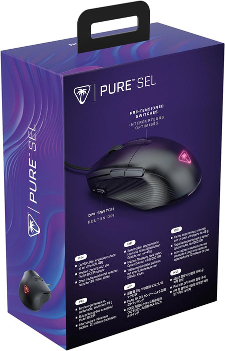 Turtle Beach Pure Sel - Ratón de Juego RGB ergonómico Ultraligero, Sensor óptico de 8000 dpi, interruptores mecánicos, Sistema de pretensado, deslizamientos de PTFE Puro, iluminación RGB
