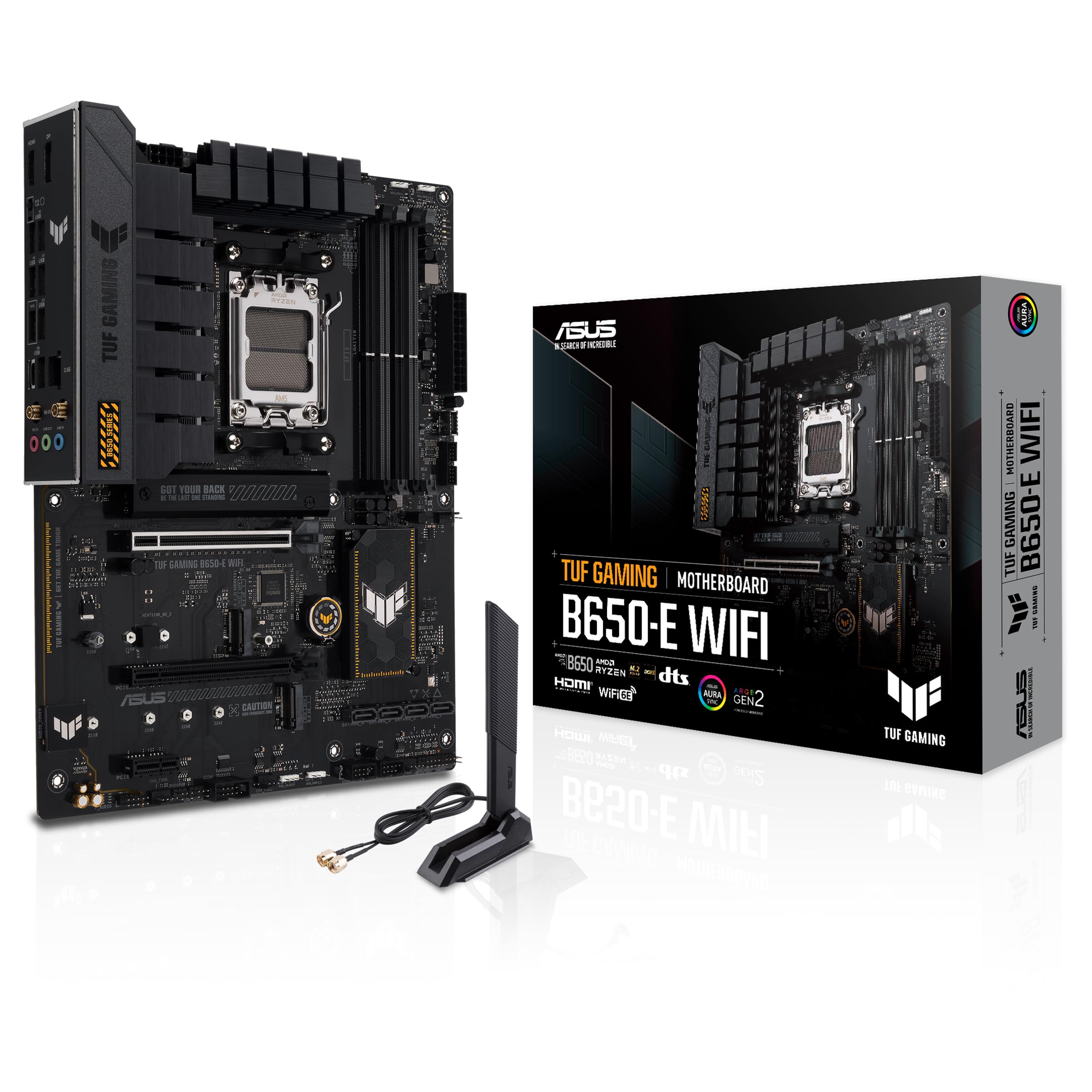 ASUS TUF GAMING B650M-E WIFI Mainboard Sockel AMD AM5 (Ryzen 7000, mATX, PCIe 5.0, DDR5-Speicher, WIFI 6E, USB 3.2 Gen 2x2 Typ-C, Aura Sync