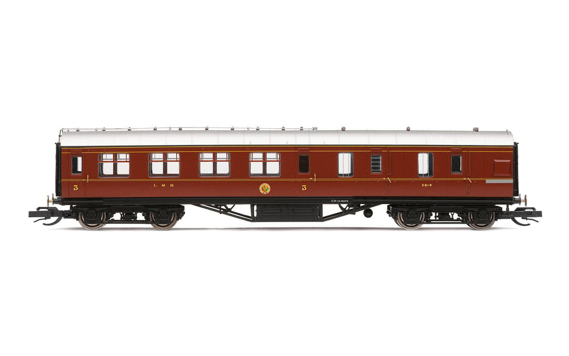 Hornby TT, TT4009, LMS 57' Brake Third, 5619-Era 3, Railway, Rolling Stock-Coaches, Maroon, One Size