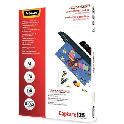 Fellowes Capture A4 125micron Super Quick Glossy Laminating Pouches (Pack of 100) 125 Microns