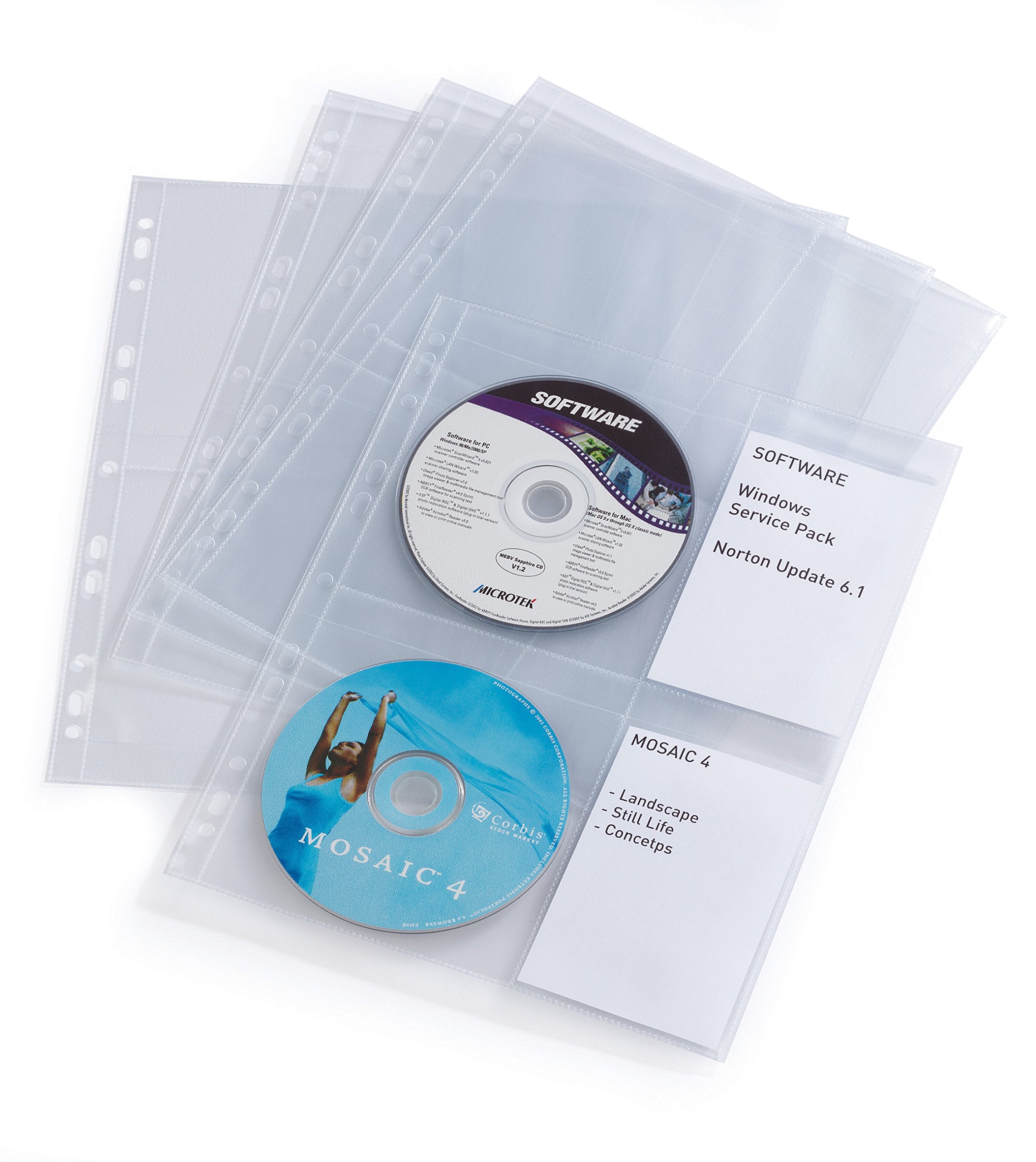 Durable CD/DVD Cover Pocket for 4 Disks - Transparent, Pack of 10
